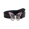 Elegant PU Leather Waist Belt Waist Ornament Decorative Sash Feature Rhinestone Butterfly Buckle for Fashion Women