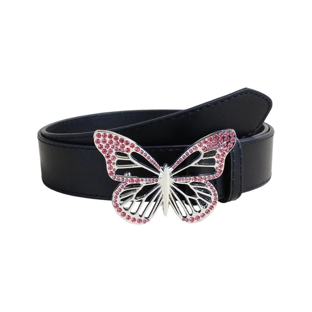 Elegant PU Leather Waist Belt Waist Ornament Decorative Sash Feature Rhinestone Butterfly Buckle for Fashion Women