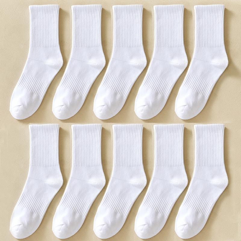 Soild Cotton Sports Socks Mid Calf Black White Stockings Soft Breathable Athletic Socks Soft Comfortable Solid Hosiery
