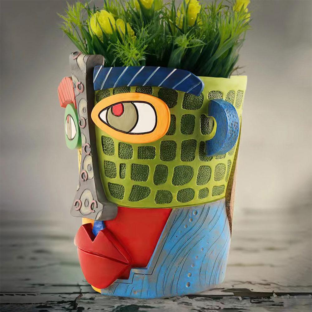 Resin Abstract Beauty Face Flower Pot Abstract Face Flower Pot Colorful Face Abstract Planter for Plant Lover Gift