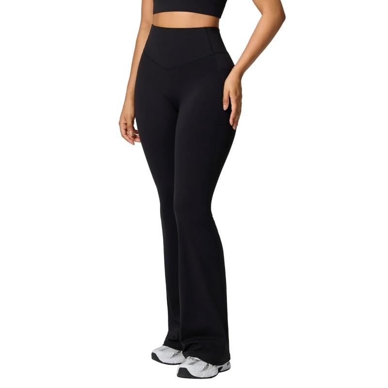 High Waist Flare Yoga Pants Women Slim Fit Tummy Control Workout Leggings With Pockets Athletic Gym Running