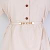 Women's Leather Decorative Buckle Pull-Through Waistband Belt for Skirts and Suits - Punch-Free Design.