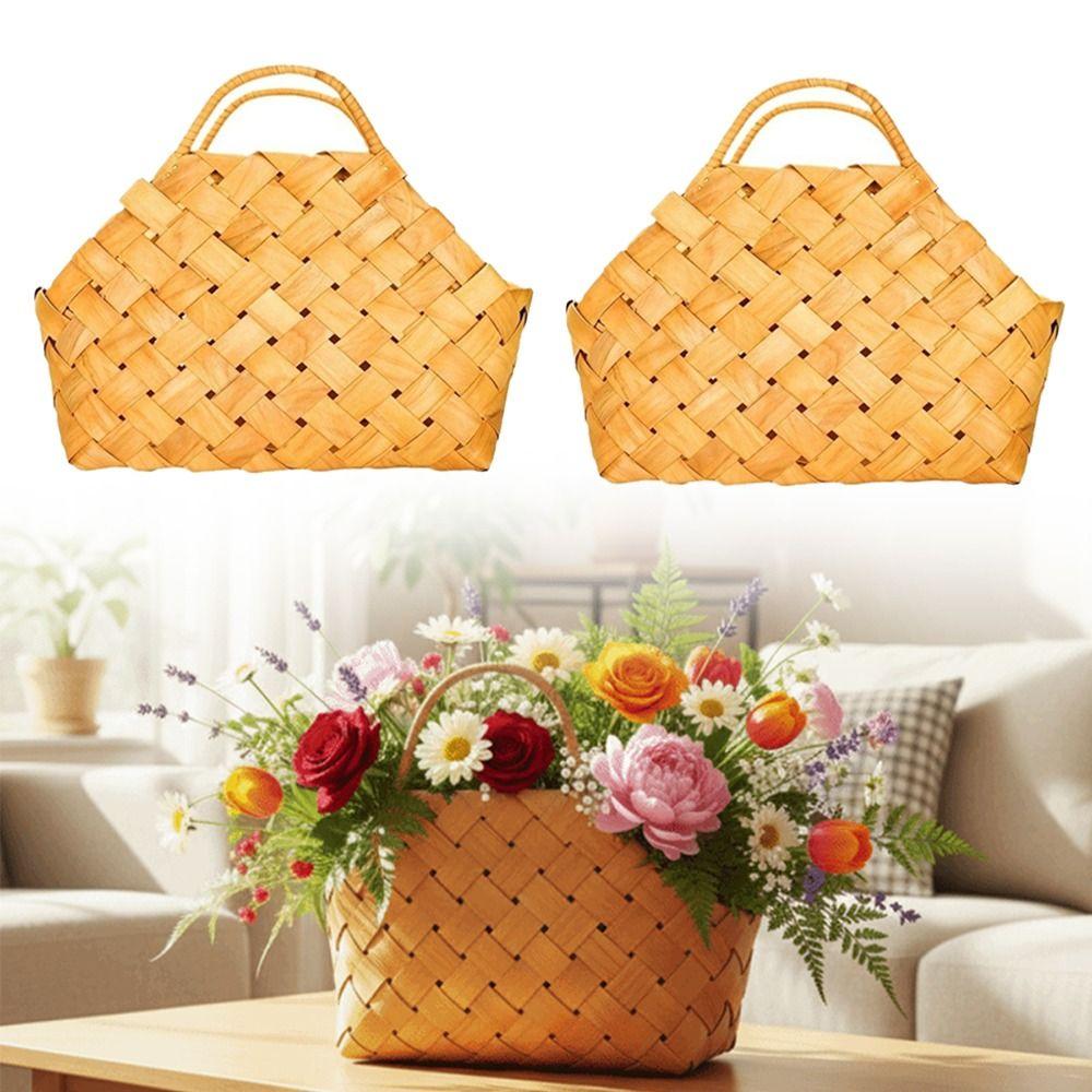 Rustic Hand-Woven Basket with Handle Flower Arrangement Wedding Flower Basket Sundries Organizer DIY Accessory