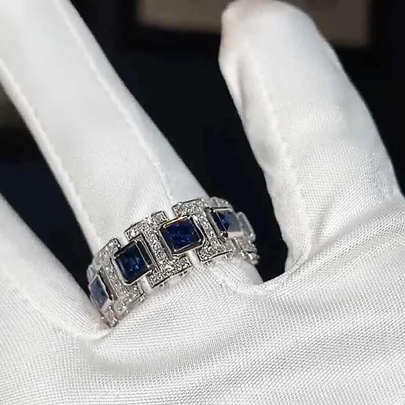 Luxury Shiny Blue Cubic Zironia Rings for Women Creative Fresh Style Finger Accessories Delicate Charms Wedding Jewelry