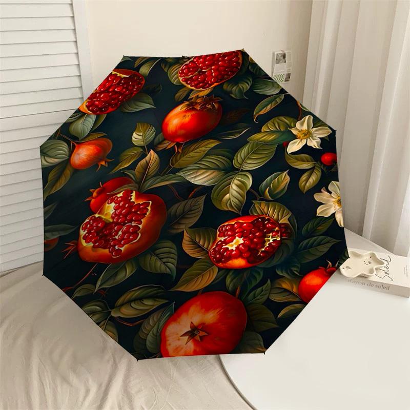 

1PC Pomegranate Floral Umbrella-8-Rib Reinforced, Automatic Open, Lightweight & Durable, Fashion Accessory for Outdoor-L0365