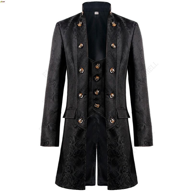 Men Victoria Edwardian Steampunk Trench Coat Frock Outwear Vintage Prince Overcoat Medieval Renaissance Jacket Cosplay Costume