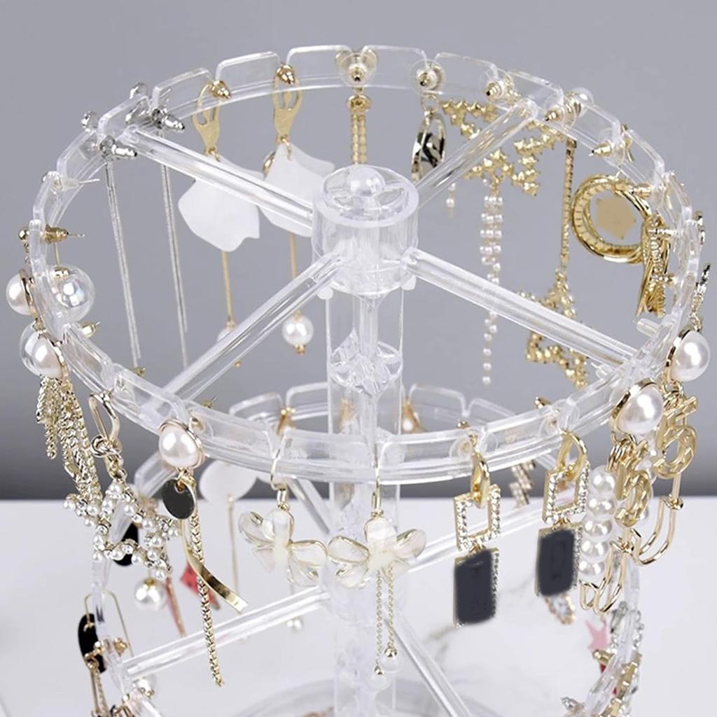 1pc Double Layered Rotating Jewelry Rack, Transparent Tree Shaped Jewelry Display Rack, Earring and Necklace Storage Rack