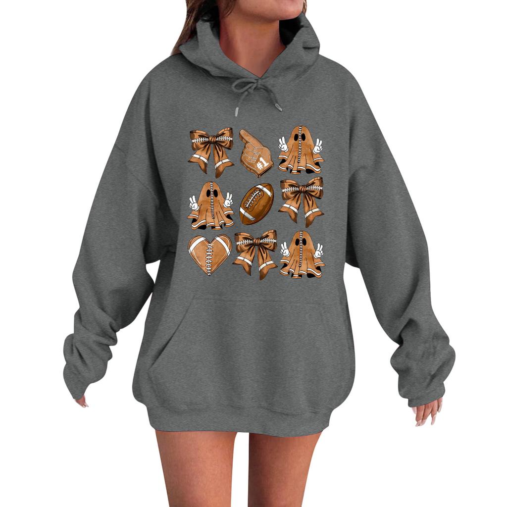Women's Casual Fashion Comfortable Round Neck With Hood Long Sleeve Halloween Print Warm Sweatshirt