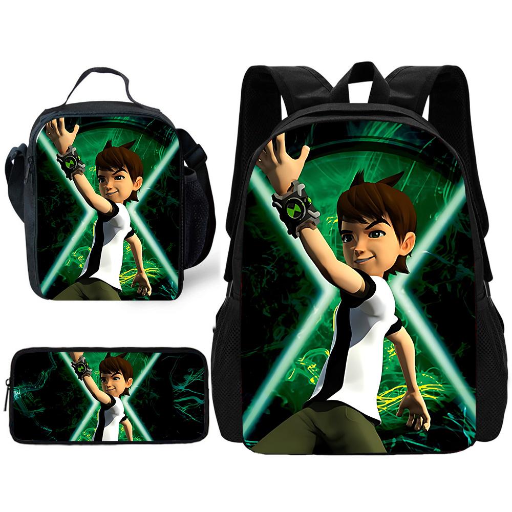 Child School Cute Cartoon Ben Tennyson 10 Backpack with Lunch Bags ,Pencil Bags ,School Bags for Boys Girls Best Gift