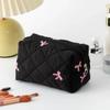 1pc Black Bow Quilted Makeup Bag Bow Makeup Bag Zipper Makeup Case Zipper  Portable Travel Storage Make Up Bag for Women Girl