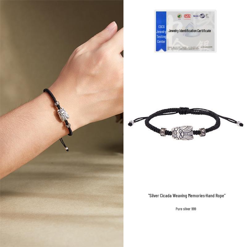 

Мужской ретро-браслет из стерлингового серебра с цикадой - Высококачественный плетеный браслет, подарок для парня