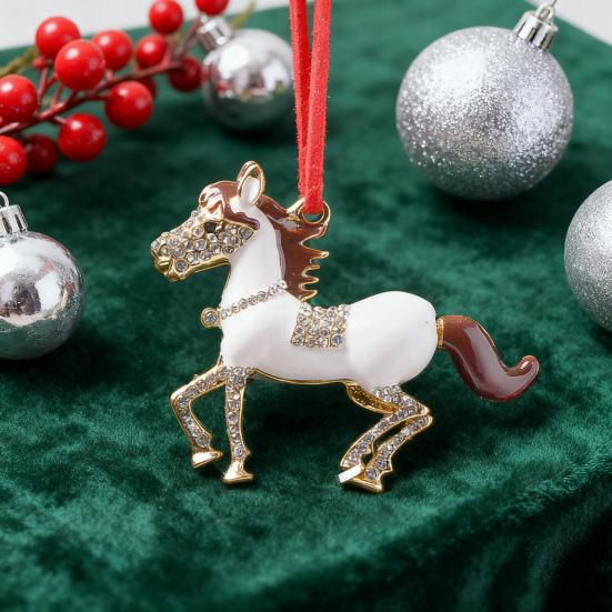 Pony Vánoční ozdoba Kamínková Zvěrokruh Kůň Přívěsek pro Dekoraci Stromku Třpytivý Sváteční Přívěsek Kůň pro Štěstí Tématická Dekorace