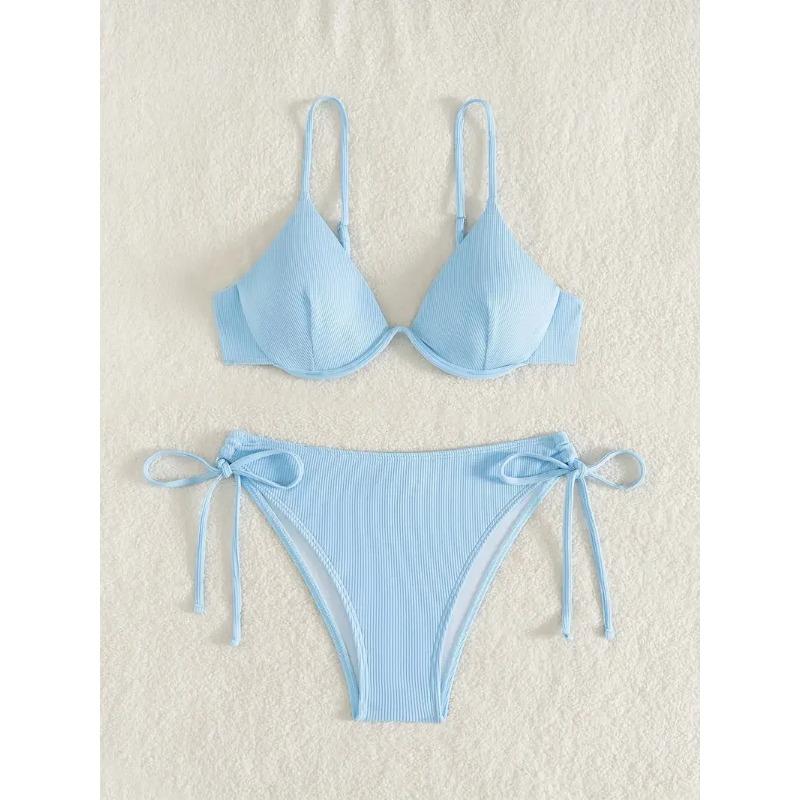Solid Underwire Sexy Bikini 2025 New Arrival Biquini Padded Push Up Bandage Swimsuit Women Swimwear Summer Beachwear