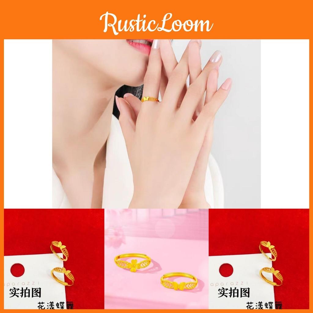 Open Adjustable Stylish Flower Butterfly Ring In Gold For Women Gift Jewelry