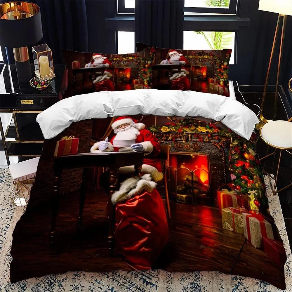 Christmas Duvet Cover Set for Boys Girls Teens King Queen Size Winter Red Santa Gift Merry Christmas Duvet Cover Bed Set
