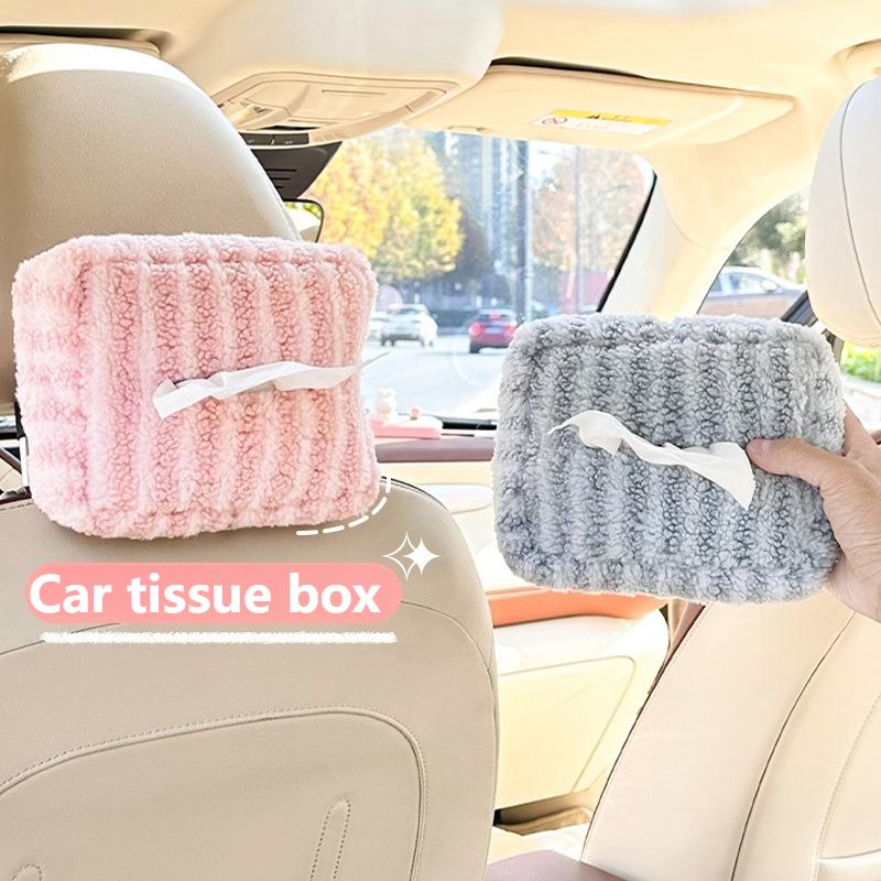 NEW Car tissue box cute car tissue box plush striped car hanging paper box multifunction DIY car hanging tissue box