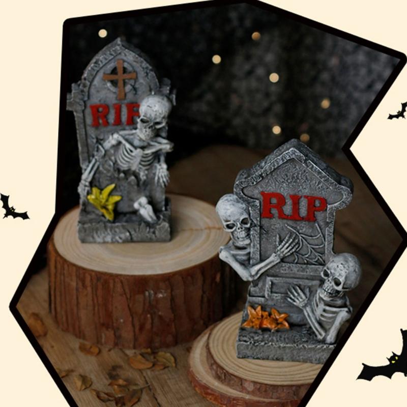 Halloween Decorations Scary Skeleton Tombstones Figurines Tombstones Statues Sculptures for Yard Lawn Decorations