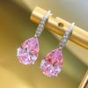 Huitan Pear Pink/Yellow Cubic Zirconia Drop Earrings for Women Silver Color Luxury Wedding Engagement Female Earrings Jewelry