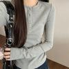 Light blue button-up front shoulder top women's early spring tight and thin Spice Girl style long-sleeved T-shirt with bottoming shirt