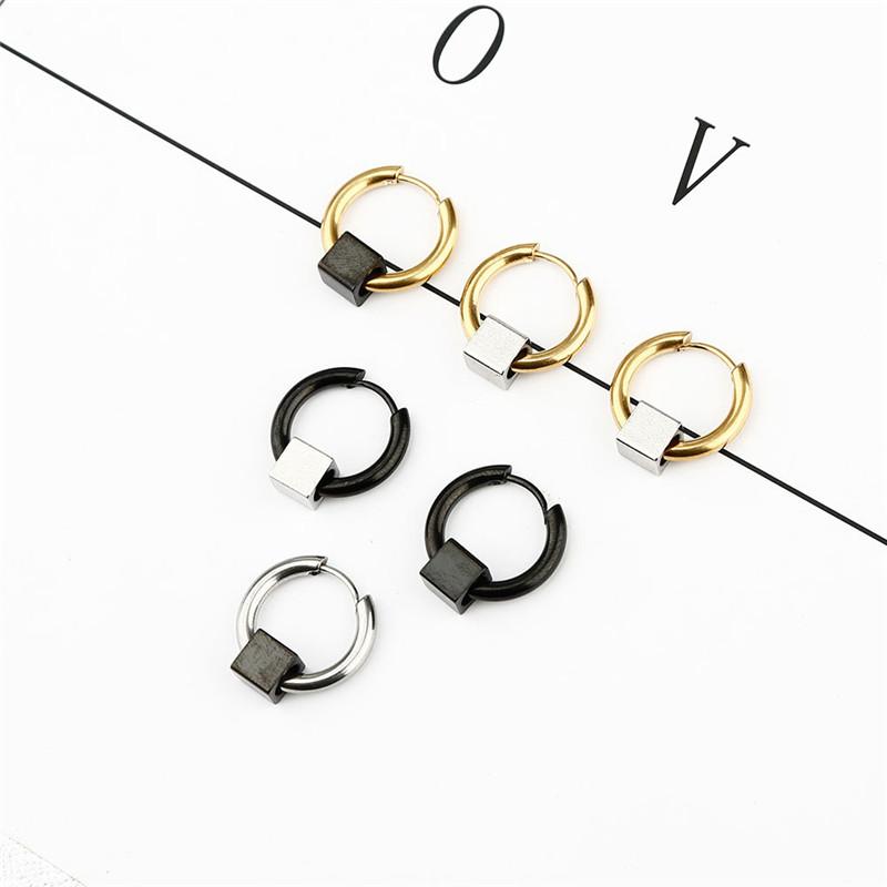 Fashion Square Bead Circle Earrings Stainless Steel Punk Hiphop Geometric Stud Ear Jewelry Party Gifts For Women Men