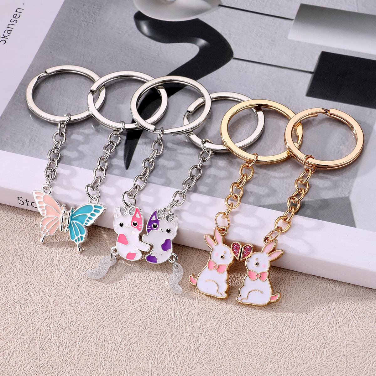 

Cartoon Cute Boy & Rabbit Metal Keychain Charm Set