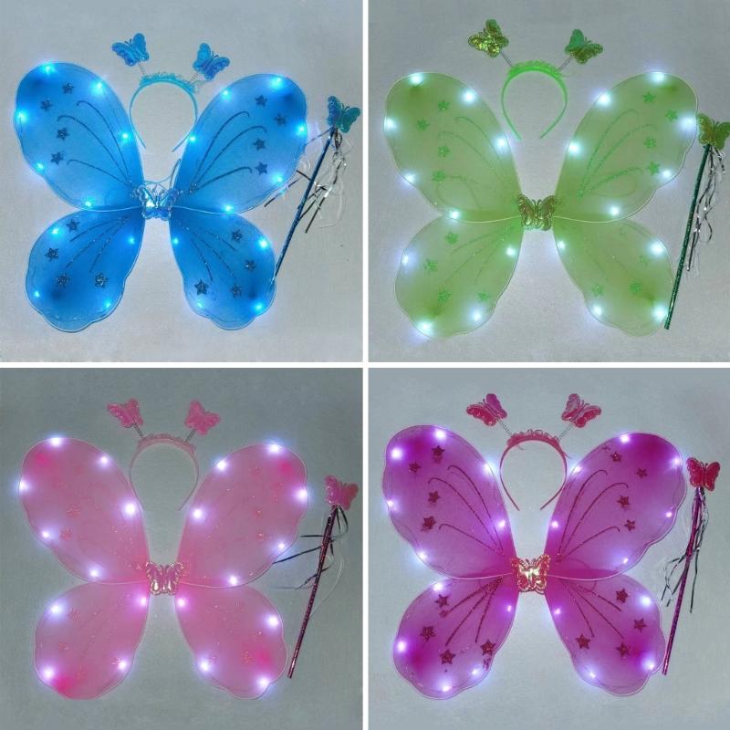 Scintillante Carina Sognante Fata Principessa Angelo Bacchetta Farfalle Ala Cerchietto Festa di Compleanno Halloween Cosplay Costume Accessorio