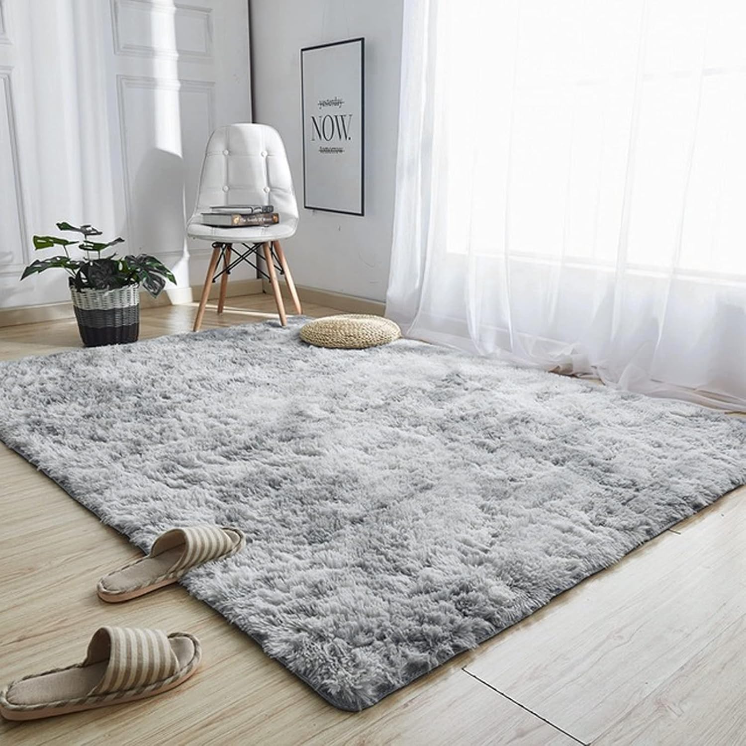 

VIKAMA Modern Fluffy Carpet Fluffy Living Mat Washable and Non-Slippery Tatami Carpet Home Interior 80x120cm 31x47inch світло-сірий колір
