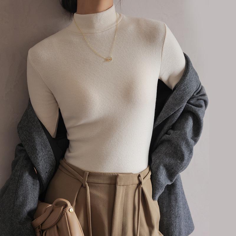 Women's Slim Fit Faux Cashmere Turtleneck Long Sleeve Top with Soft Fleece for Autumn/Winter