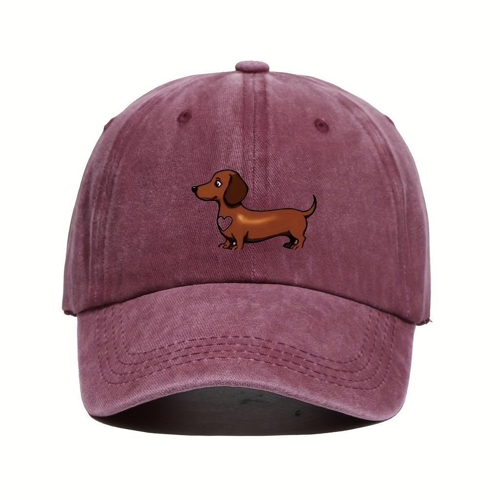 Dachshund Dog Print Washed Baseball Cap Unisex Cotton Adjustable Curved Brim Outdoor Hat