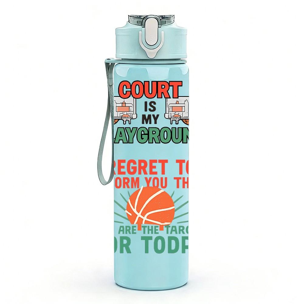 1PC Count The Playground Basketball Letter 750ml Color Plastic Sports Water Bottle Leakproof Flip Straw Lid Suitable for Sports Office Home Use
