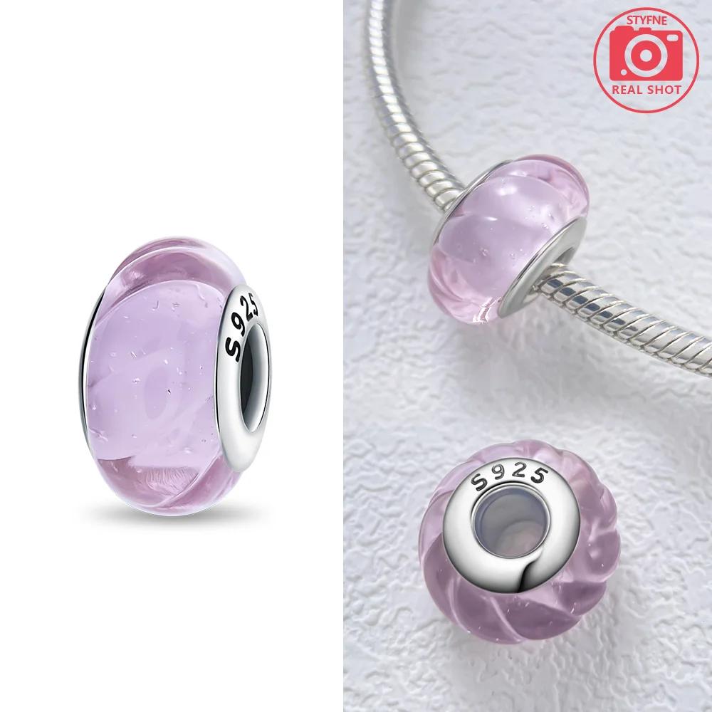 925 Silver Bracelet Women Diy Jewelry Gift Accessories Charms Beads Pink Murano Glass Blue Flower Butterfly Beads