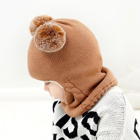 Children Hat Dual Fur Ball Decor Kids Winter Hat Breathable Thermal Cap Outdoor School Thickened Velvet Lining Headgear
