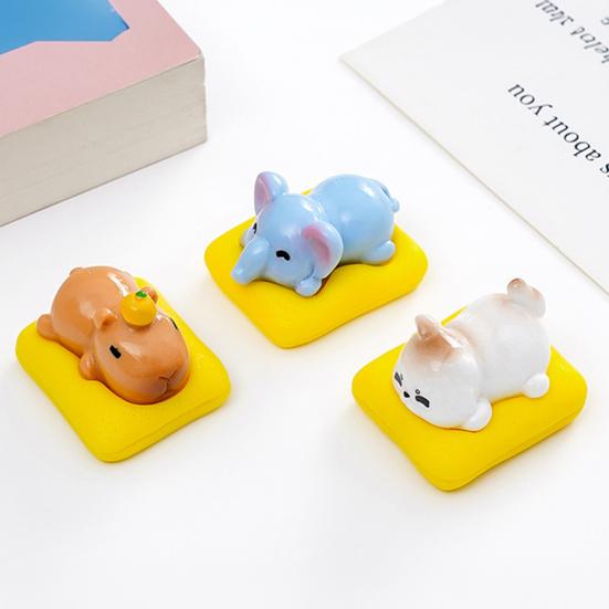 3 Pcs Mini Sleeping Animal on Pad Figurines Cute Miniature Kitten Panda Elephant Capybara Sculpture for DIY Crafts Dollhouse Car Interior Office Desk