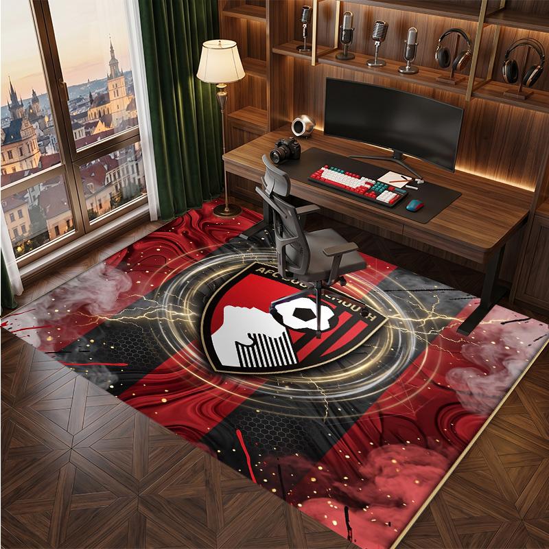 Bournemouth Football Print Crystal Velvet Rug, Comfortable Water Absorbent Non Slip Indoor Floor Carpet