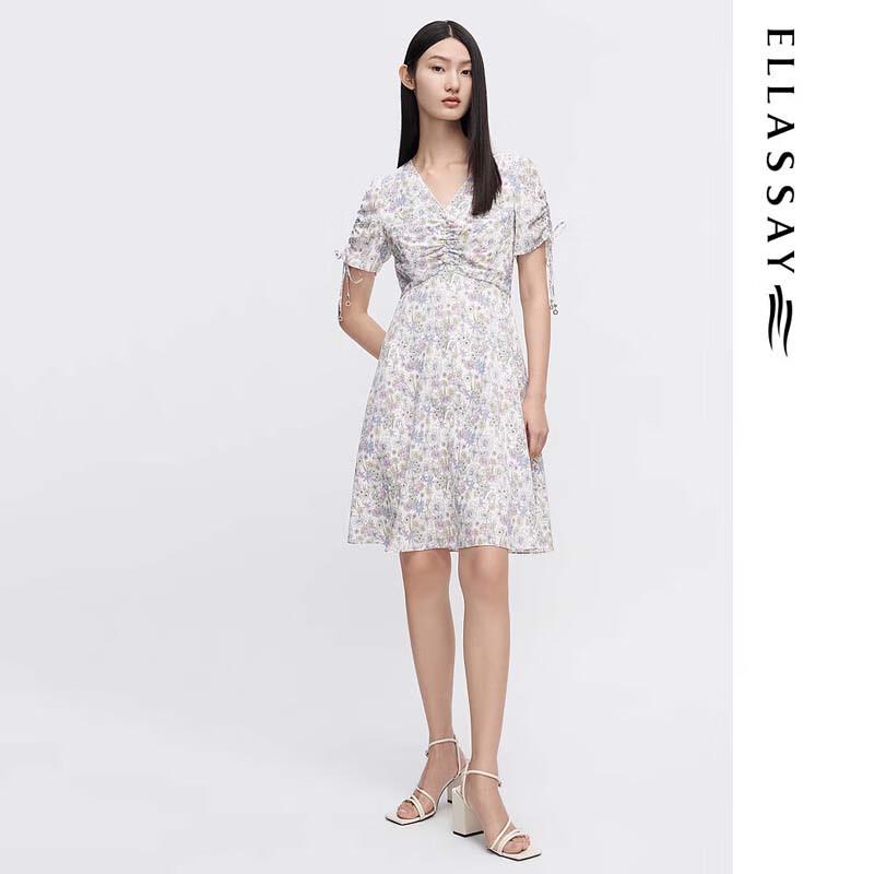 ELLASSAY French Floral Ruched A-Line Midi Dress