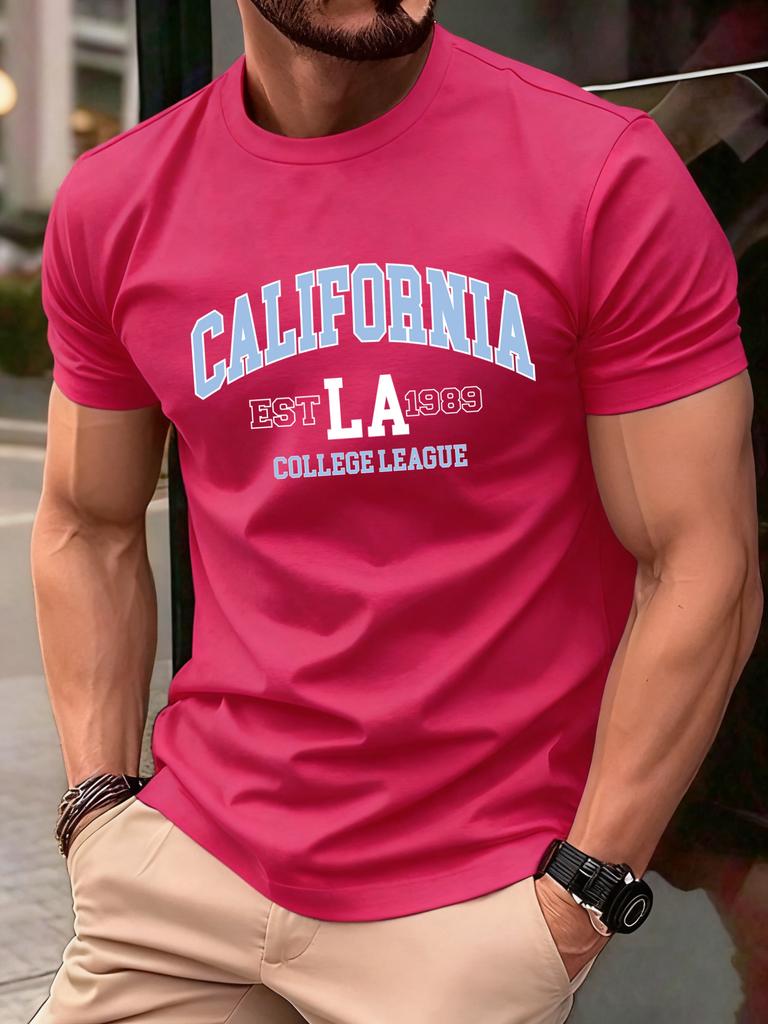 California Fondata 1889 Stampa Maglietta Uomo Moda Larga Cotone Manica Corta Girocollo Vestiti Estivi Unisex Casual Morbido Streetwear