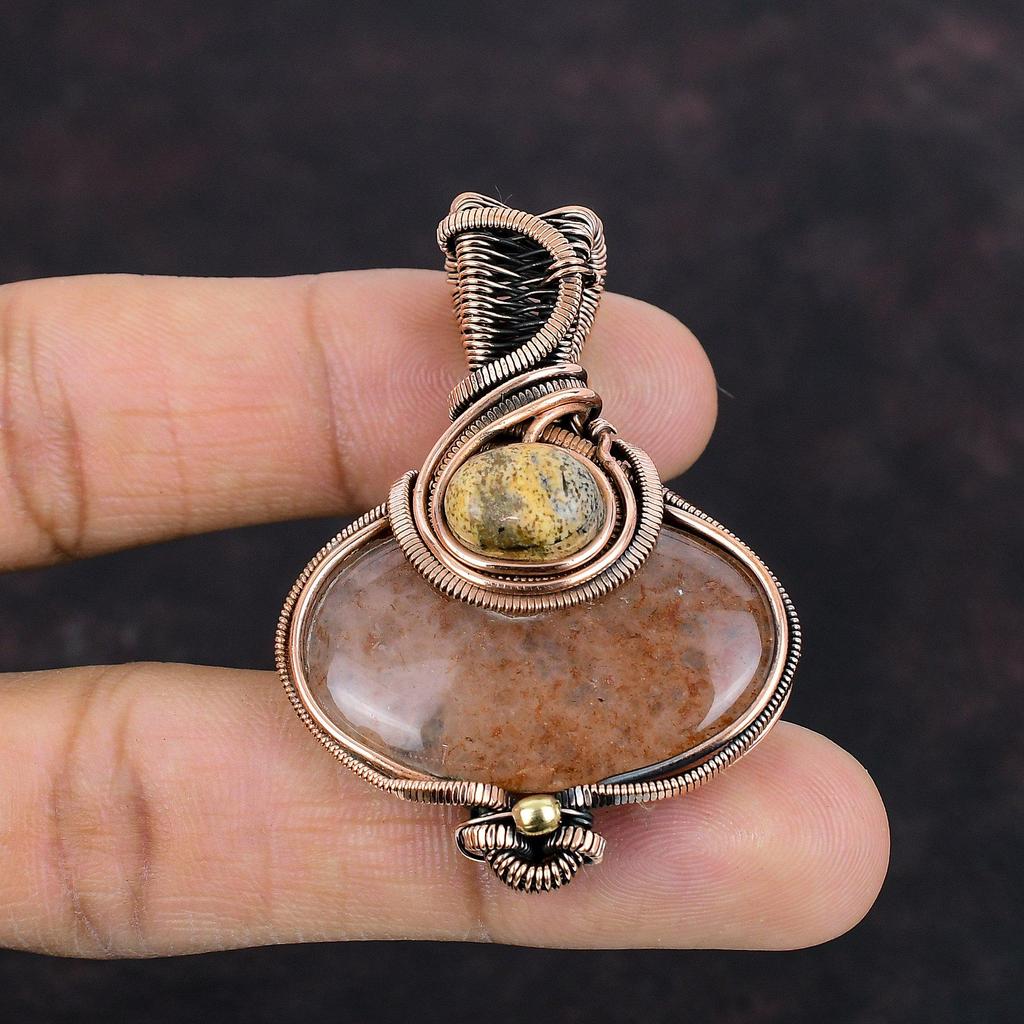 Sunstone Pendant Copper Wire Wrapped Pendant Picture Jasper Pendant Wire Wrap Gemstone Jewelry Handmade Pendant Gift For Her Copper Jewelry