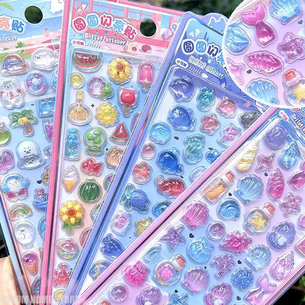 4pcs 3D Summer Sea Shells Embossed Gemstone Stickers Cute Scrapbooking Material for Aesthetic Crafts Water Bottles & Phones