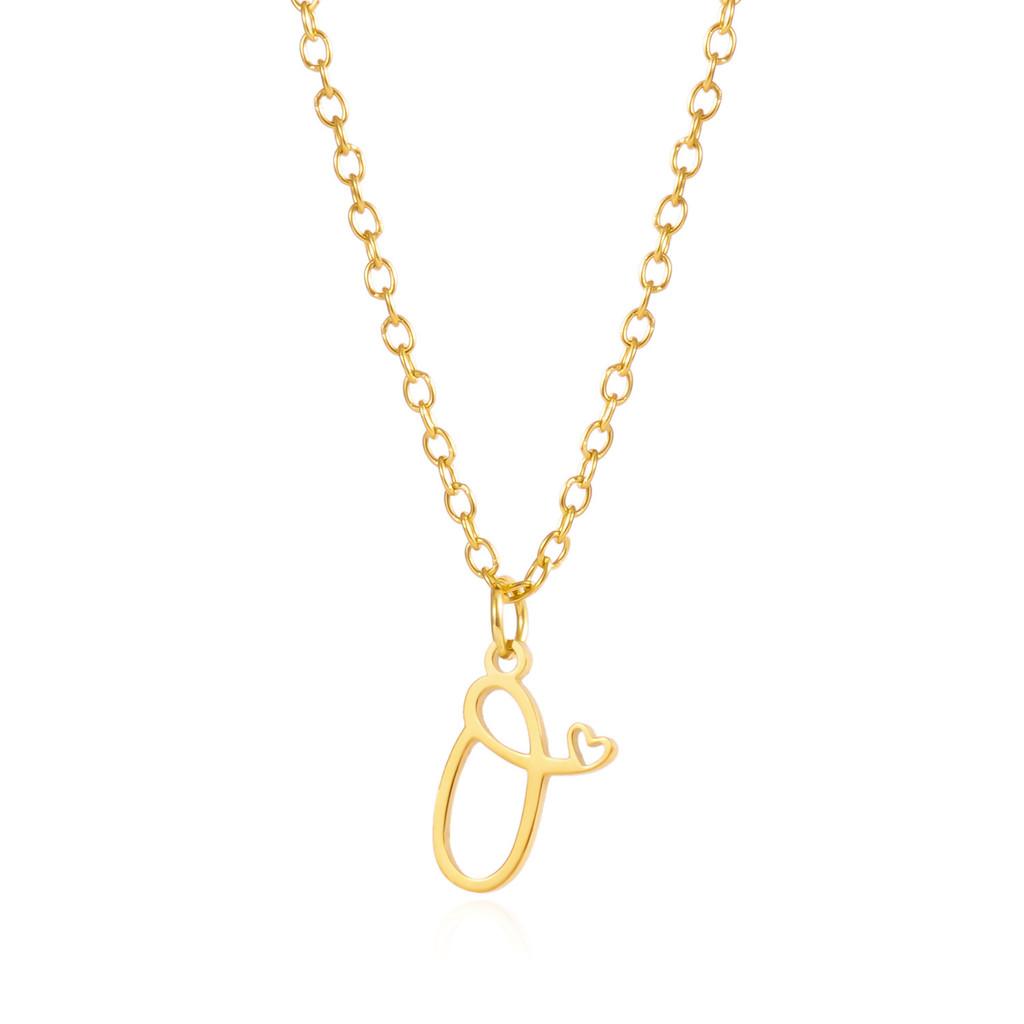 Gold Heart Alphabet Jewelry Necklace With O Chain For Female Fashion Accessory