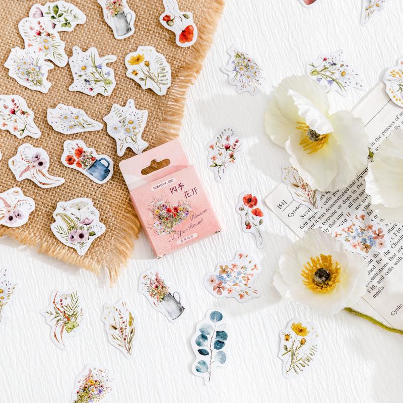

Journamm 44-46pcs Vintage Stickers Cute Flower Sticky DIY Scrapbooking Decor Junk Journal Collage Photo Album Sticker Stationery