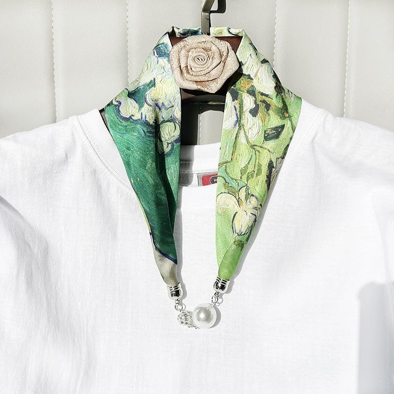 1Pc Cloth Accessories Versatile Patterned Texture Pearl Fashion Neck Protection Scarf Magnetic Silk Scarf