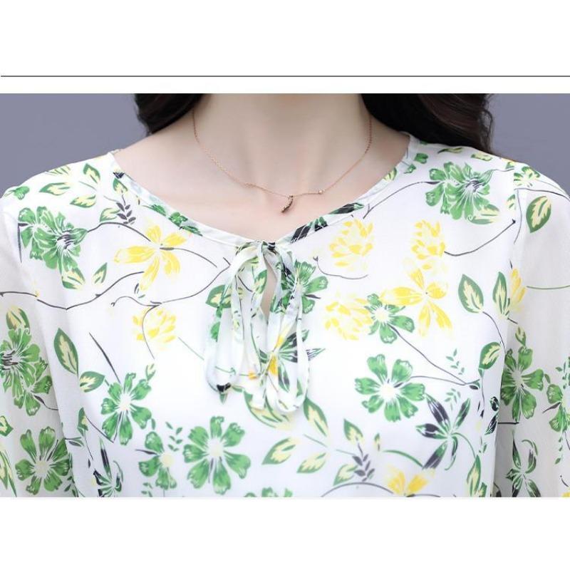 Elegantes florales Chiffonkleid Sommer Slim Taille Stufenrock Frischer Stil Mode