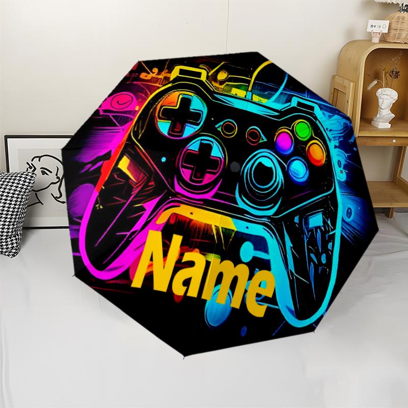 Custom Name Game Controller Theme Automatic Umbrella, Lightweight & Portable, 8 Rib, Perfect for Outdoor Travel, Birthdays, Christmas, Gifts.