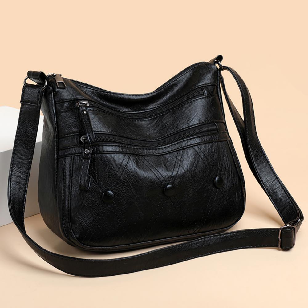 Damskie torby typu crossbody moda PU skórzane wielowarstwowe torby listonoszki dla matki na co dzień jednokolorowe damskie torby na ramię torebki