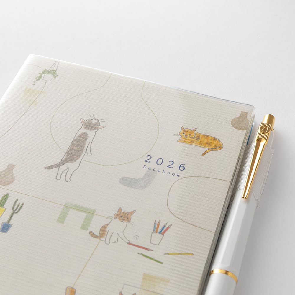 Midori Pocket Limited Cat with 22367006 January Diary, 2026, A6, Weekly, Edition, Design, Bookmark, (Starts 2026)