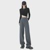 Women's High-Waist Black Wide-Leg Suit Pants - Autumn Casual, Slim, & Straight Leg Fit