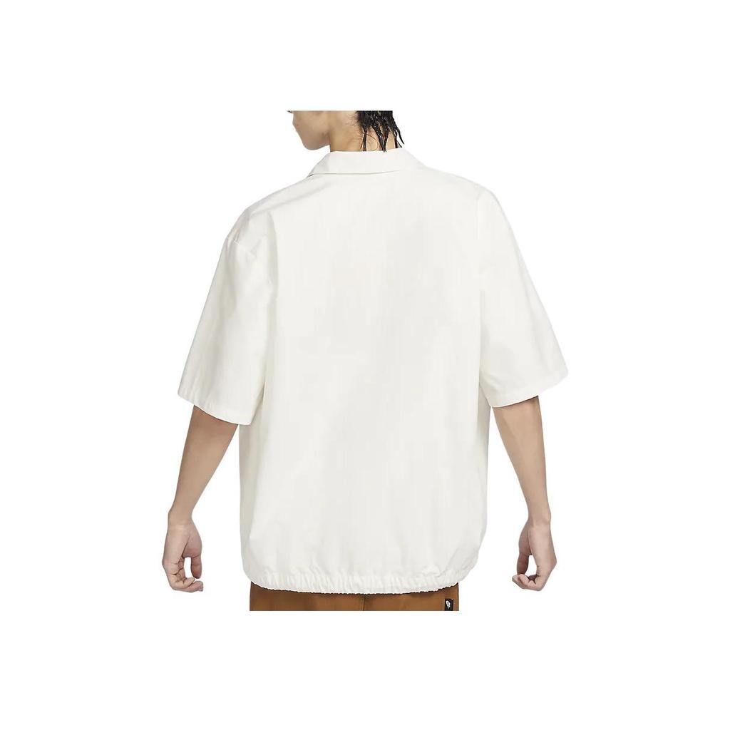 Nike Vyšívaná Jednobarevná Volný Střih Ležérní Pohodlná Jednořadé Zapínání Nastavitelný Lem Krátký Rukáv Košile Pánská Topy Plachetně Bílá FN3903-133