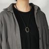 Men's Adjustable Western Bolo Tie Necklace with Antique Black Stone Pendant Charm Leather Cord Necktie Jewelry Accessory