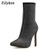Fashion Eilyken Spring Autumn Crystal Rhinestones Woman Ankle Boots Sexy Thin High Heels Zipper Pointed Toe Modern Females Shoes