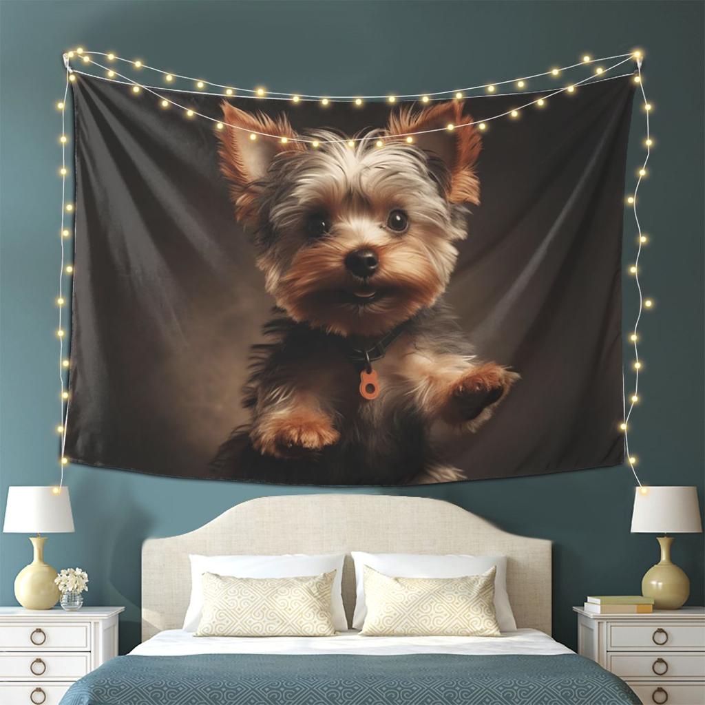 Yorkshire Terrier Hund Süß Wandteppich Wandbehang Ästhetische Wohnkultur Wandteppiche für Wohnzimmer Schlafzimmer